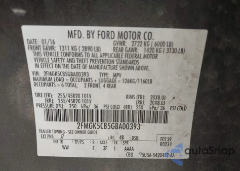 2016 Ford Flex Sel z USA, uszkodzony, nr VIN 2FMGK5C85GBA00393